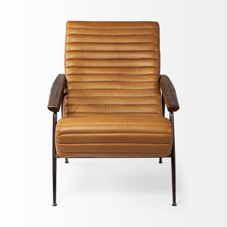 Grosjean Brown Leather Wrap Metal Frame Accent Chair by Mercana at Eve Furniture
