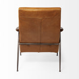 Grosjean Brown Leather Wrap Metal Frame Accent Chair by Mercana at Eve Furniture