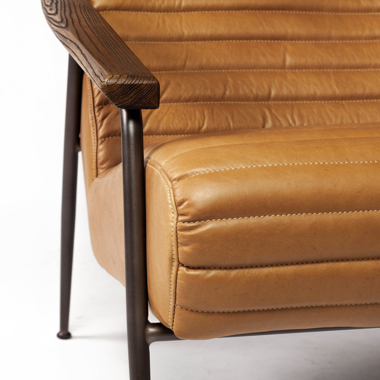 Grosjean Brown Leather Wrap Metal Frame Accent Chair by Mercana at Eve Furniture