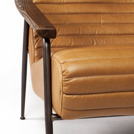 Grosjean Brown Leather Wrap Metal Frame Accent Chair by Mercana at Eve Furniture