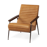 Grosjean Brown Leather Wrap Metal Frame Accent Chair by Mercana at Eve Furniture