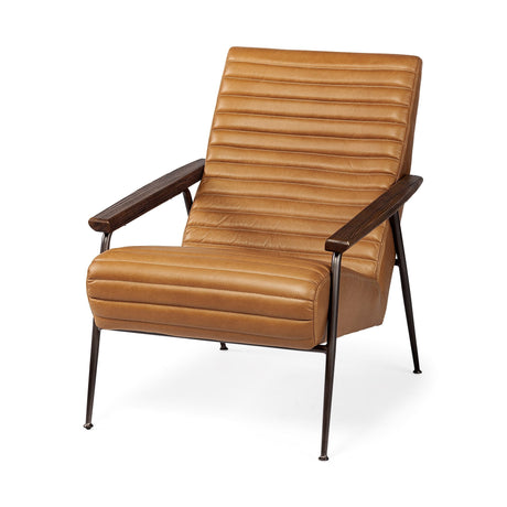 Grosjean Brown Leather Wrap Metal Frame Accent Chair by Mercana at Eve Furniture