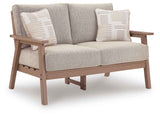 Grover Beach Driftwood Outdoor Loveseat with Cushion by Ashley at Eve Furniture