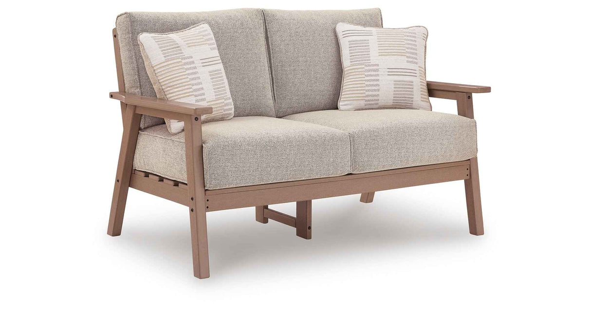Grover Beach Driftwood Outdoor Loveseat with Cushion by Ashley at Eve Furniture