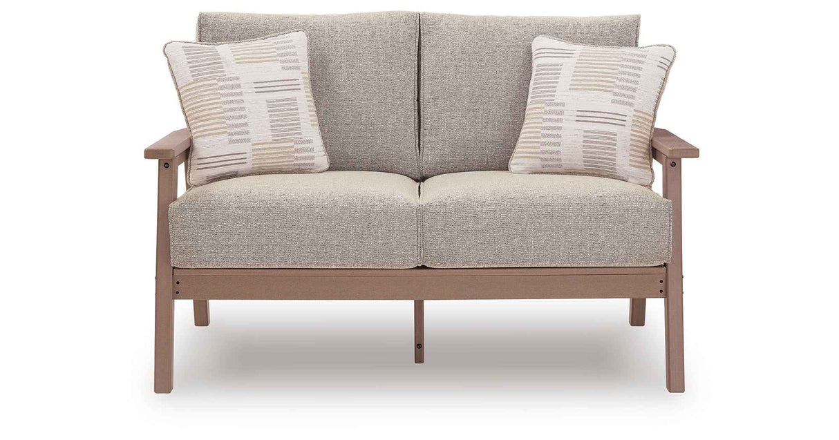 Grover Beach Driftwood Outdoor Loveseat with Cushion by Ashley at Eve Furniture