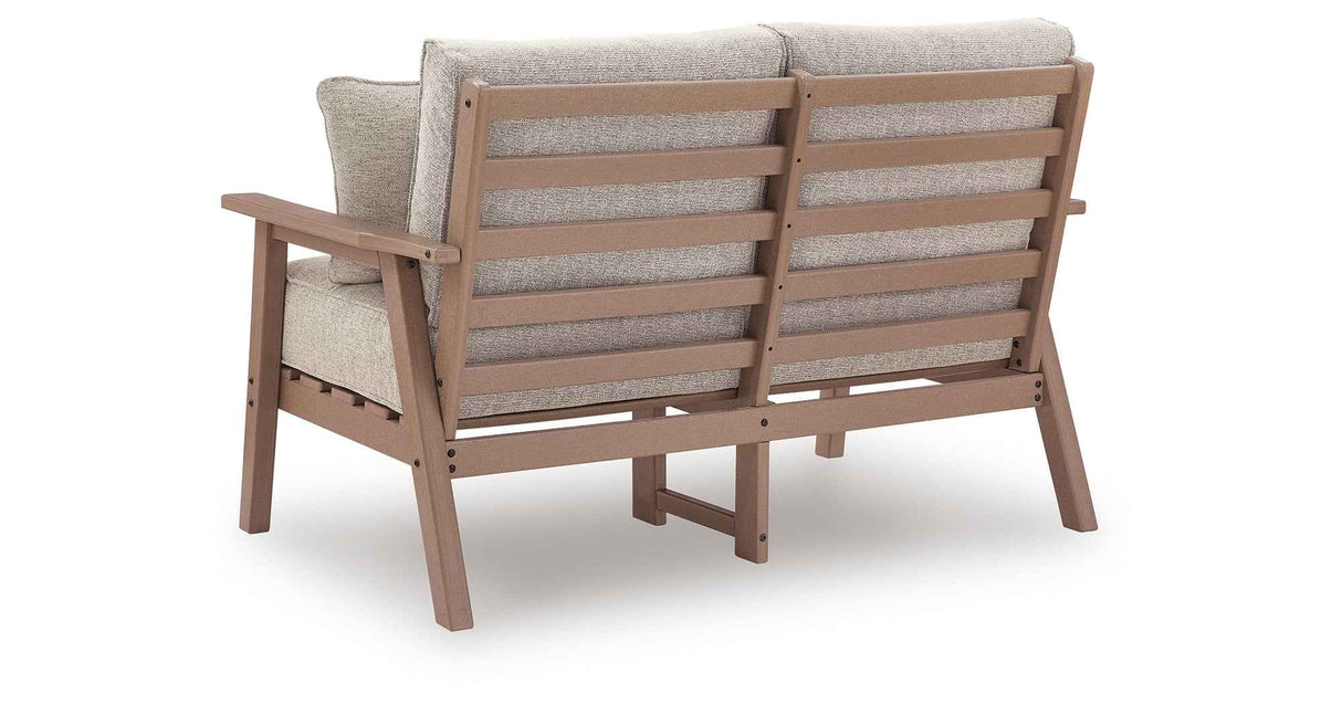 Grover Beach Driftwood Outdoor Loveseat with Cushion by Ashley at Eve Furniture