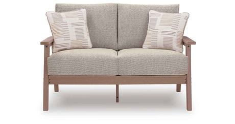 Grover Beach Driftwood Outdoor Loveseat with Cushion by Ashley at Eve Furniture