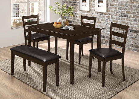 Guillen Cappuccino/Dark Brown 5-Piece Dining Set with Bench by Coaster at Eve Furniture
