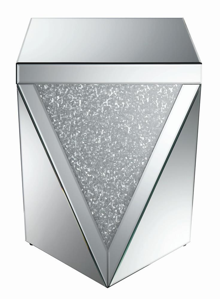 Gunilla Silver/Clear Mirror Square End Table with Triangle Detailing by Coaster at Eve Furniture