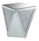 Gunilla Silver/Clear Mirror Square End Table with Triangle Detailing by Coaster at Eve Furniture