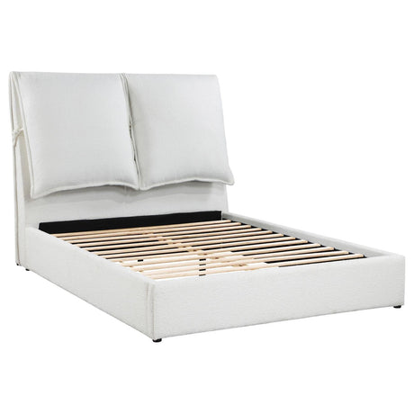 Gwendoline Upholstered White Queen Platform Bed with Pillow Headboard by Coaster at Eve Furniture