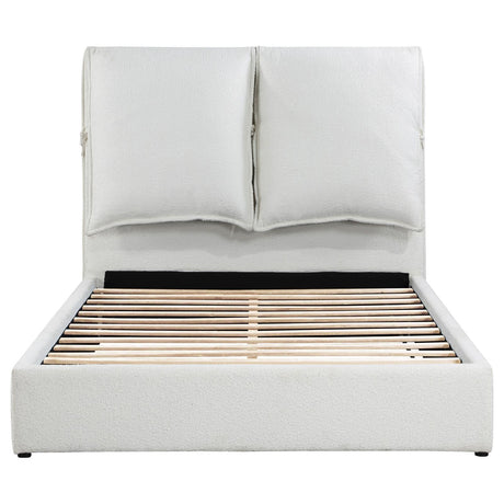 Gwendoline Upholstered White Queen Platform Bed with Pillow Headboard by Coaster at Eve Furniture