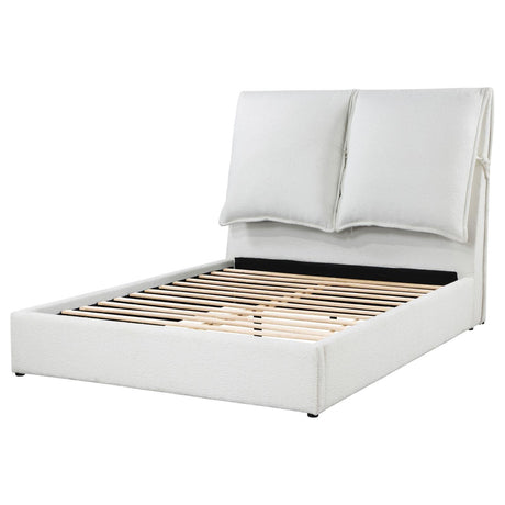 Gwendoline Upholstered White Queen Platform Bed with Pillow Headboard by Coaster at Eve Furniture