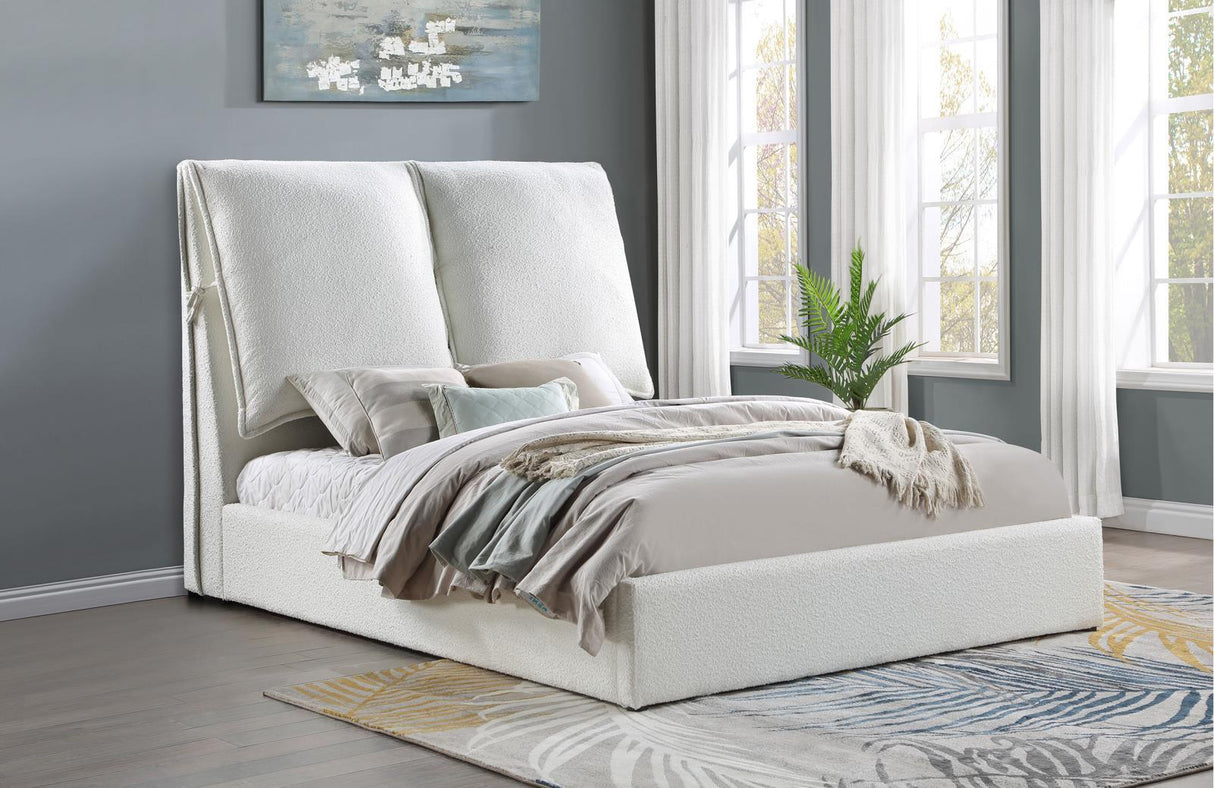 Gwendoline Upholstered White Queen Platform Bed with Pillow Headboard by Coaster at Eve Furniture