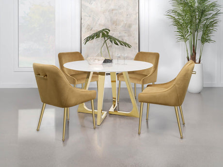 Gwynn White and Gold Stainless Steel Base Marble Top Round Dining Table by Coaster at Eve Furniture