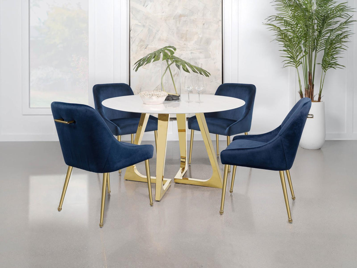 Gwynn White and Gold Stainless Steel Base Marble Top Round Dining Table by Coaster at Eve Furniture