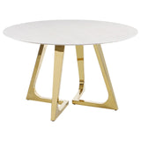 Gwynn White and Gold Stainless Steel Base Marble Top Round Dining Table by Coaster at Eve Furniture
