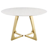 Gwynn White and Gold Stainless Steel Base Marble Top Round Dining Table by Coaster at Eve Furniture