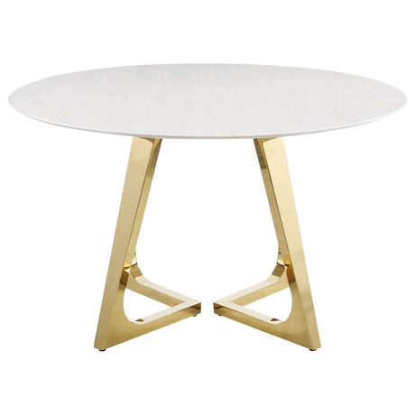 Gwynn White and Gold Stainless Steel Base Marble Top Round Dining Table by Coaster at Eve Furniture