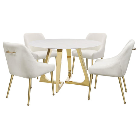 Gwynn White and Gold Stainless Steel Base Marble Top Round Dining Table by Coaster at Eve Furniture