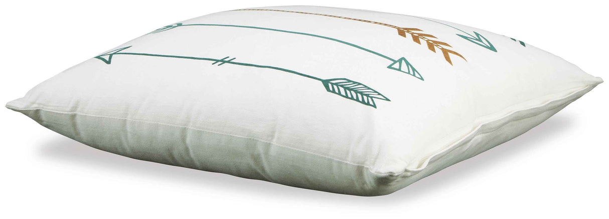 Gyldan White/Teal/Gold Pillow by Ashley at Eve Furniture