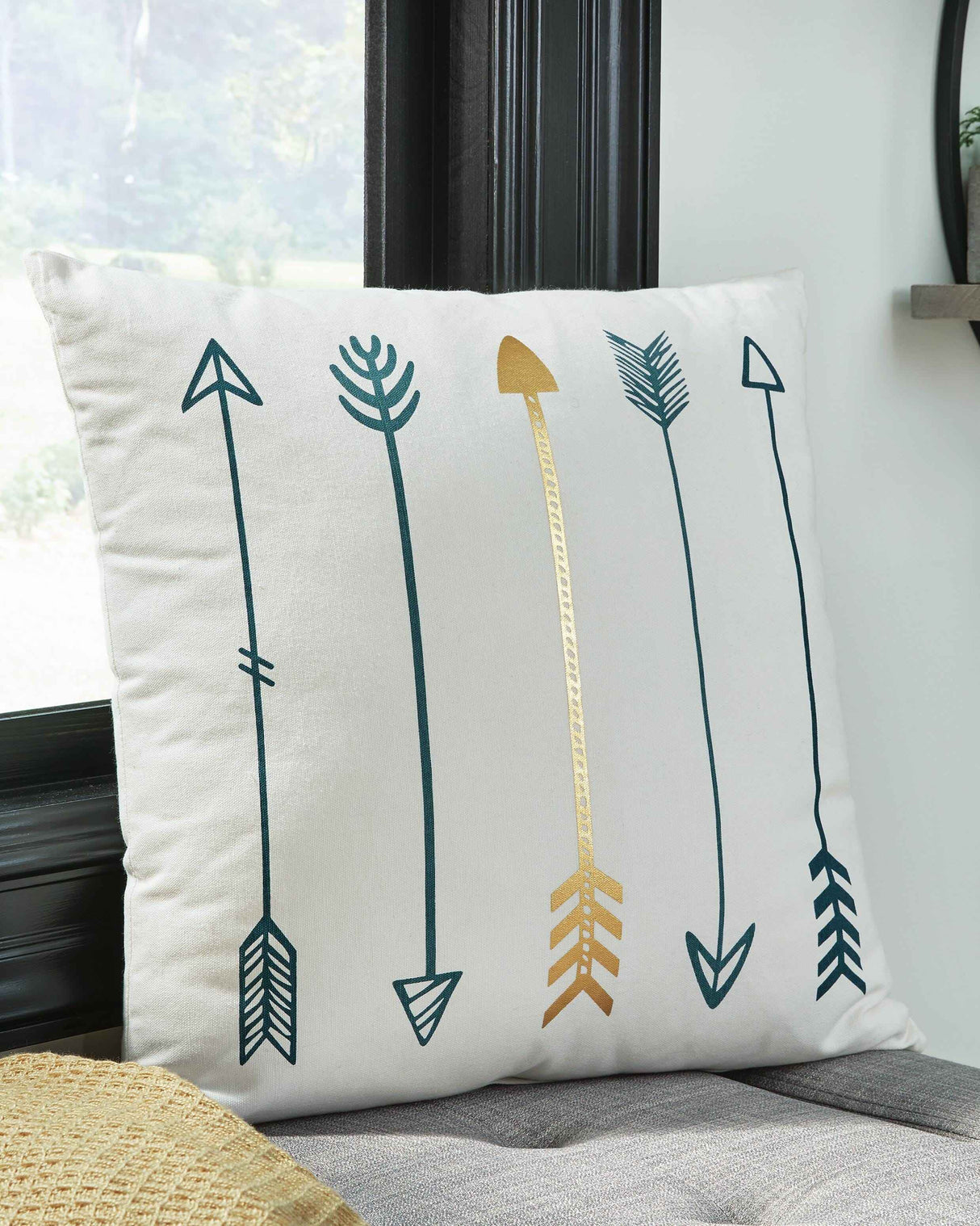 Gyldan White/Teal/Gold Pillow by Ashley at Eve Furniture