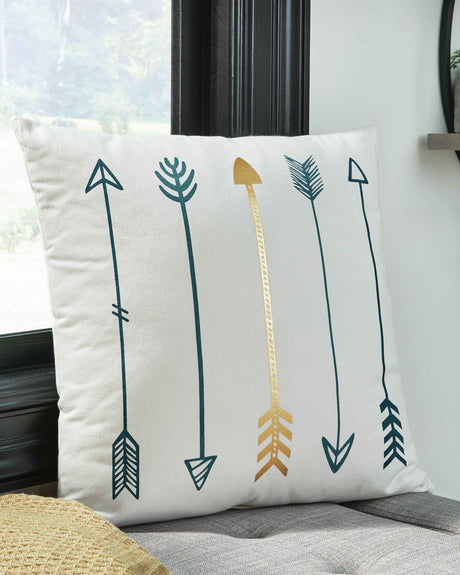 Gyldan White/Teal/Gold Pillow by Ashley at Eve Furniture