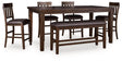 Haddigan Dark Brown Counter Height Dining Table with 4 Barstools and Bench by Ashley at Eve Furniture