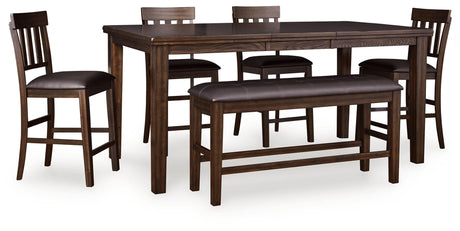 Haddigan Dark Brown Counter Height Dining Table with 4 Barstools and Bench by Ashley at Eve Furniture