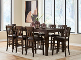 Haddigan Dark Brown Counter Height Dining Table with 8 Barstools by Ashley at Eve Furniture