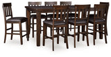 Haddigan Dark Brown Counter Height Dining Table with 8 Barstools by Ashley at Eve Furniture