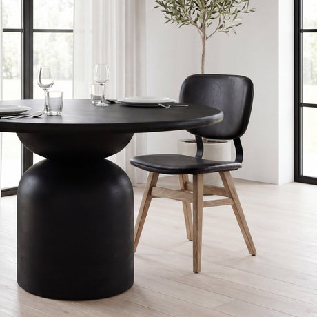 Haden I Black Faux-Leather Wrap Brown Solid Wood and Iron Base Dining Chair, Set of 2 by Mercana at Eve Furniture