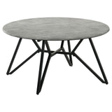 Hadi Cement/Gunmetal Round Coffee Table with Hairpin Legs by Coaster at Eve Furniture