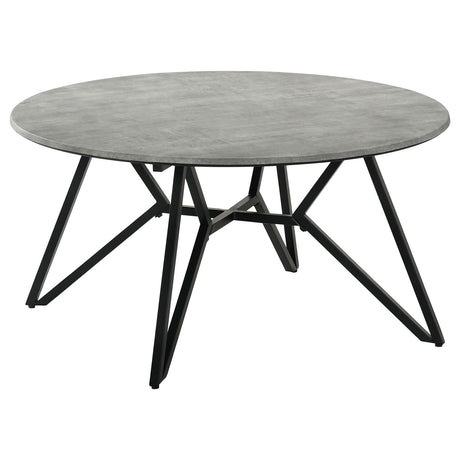 Hadi Cement/Gunmetal Round Coffee Table with Hairpin Legs by Coaster at Eve Furniture