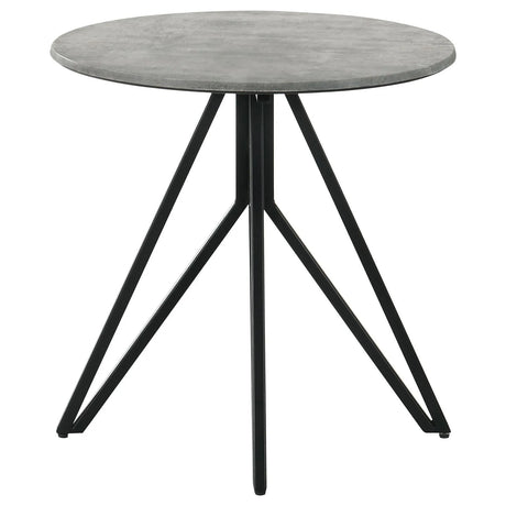 Hadi Cement/Gunmetal Round End Table with Hairpin Legs by Coaster at Eve Furniture
