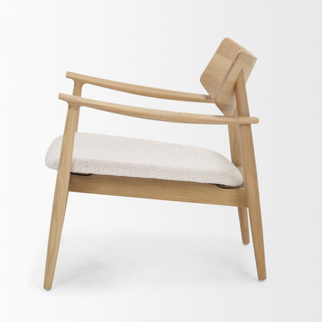 Haggen Light Brown Oak Wood w/ Cream Fabric Accent Chair by Mercana at Eve Furniture