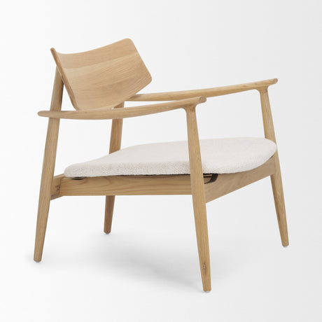 Haggen Light Brown Oak Wood w/ Cream Fabric Accent Chair by Mercana at Eve Furniture