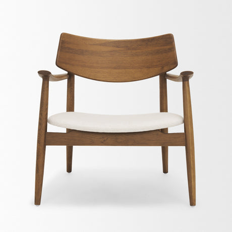 Haggen Medium Brown Oak Wood w/ Cream Fabric Accent Chair by Mercana at Eve Furniture