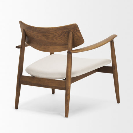 Haggen Medium Brown Oak Wood w/ Cream Fabric Accent Chair by Mercana at Eve Furniture