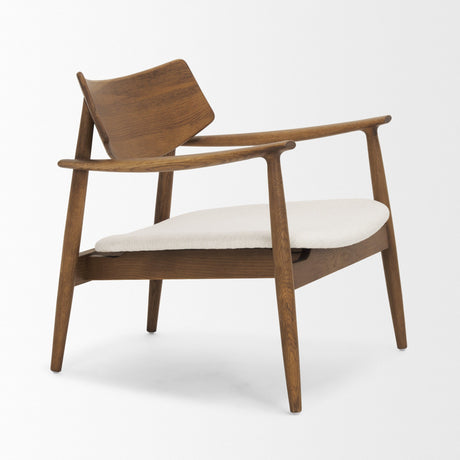 Haggen Medium Brown Oak Wood w/ Cream Fabric Accent Chair by Mercana at Eve Furniture
