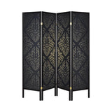 Haidera Black 4-Panel Damask Pattern Folding Screen by Coaster at Eve Furniture