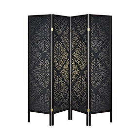 Haidera Black 4-Panel Damask Pattern Folding Screen by Coaster at Eve Furniture