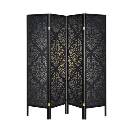 Haidera Black 4-Panel Damask Pattern Folding Screen by Coaster at Eve Furniture