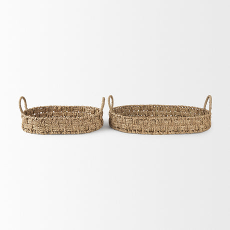 Haini Set of 2 Large Basketweave Seagrass Trays w/ Loop Handles by Mercana at Eve Furniture