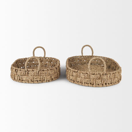 Haini Set of 2 Large Basketweave Seagrass Trays w/ Loop Handles by Mercana at Eve Furniture