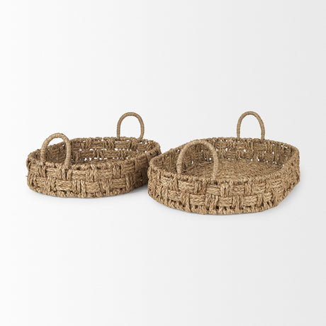 Haini Set of 2 Large Basketweave Seagrass Trays w/ Loop Handles by Mercana at Eve Furniture