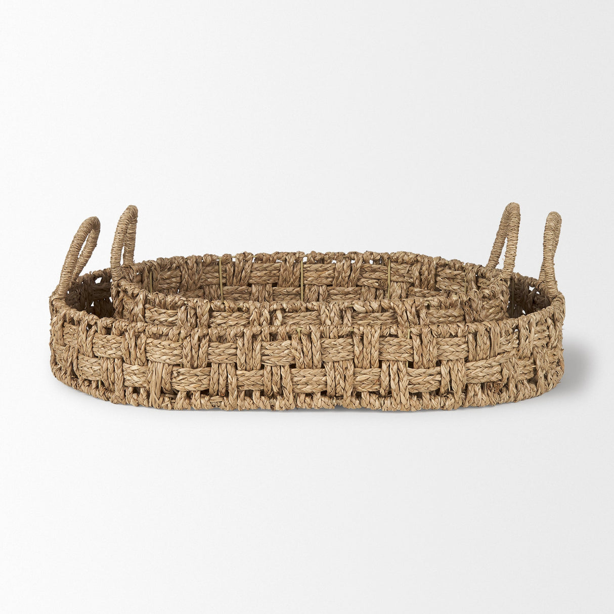 Haini Set of 2 Large Basketweave Seagrass Trays w/ Loop Handles by Mercana at Eve Furniture