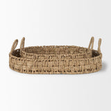 Haini Set of 2 Large Basketweave Seagrass Trays w/ Loop Handles by Mercana at Eve Furniture