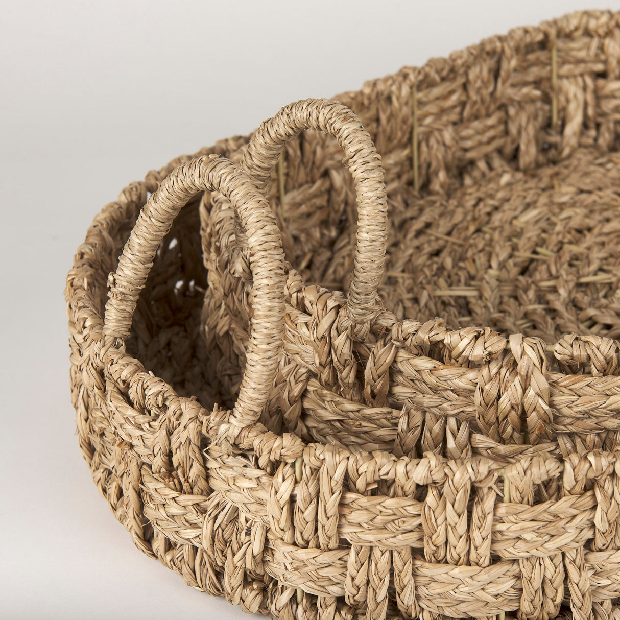 Haini Set of 2 Large Basketweave Seagrass Trays w/ Loop Handles by Mercana at Eve Furniture