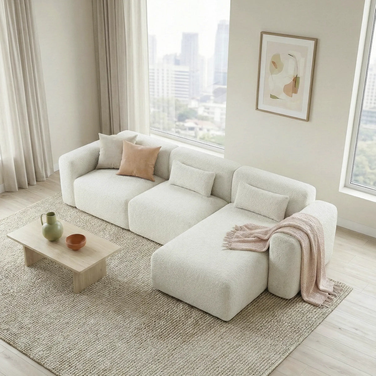 Haledon 3-Piece Sand Boucle Right Sectional Sofa by Ashcroft Furniture at Eve Furniture